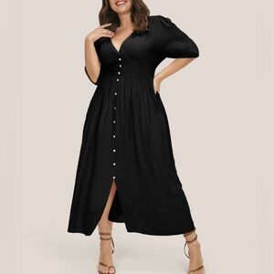 NWT Bloomchic Plus Size Plunging Neck Button Detail Pocket Maxi Dress